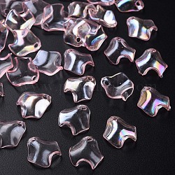 透明なアクリルパーツ  ABカラーメッキ  花びら  ピンク  15.5x15x5mm  穴：2mm  約2200個/500g