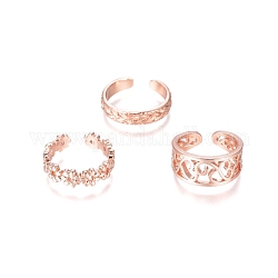 Anelli di polsino in ottone, anelli impilabili, stile misto, oro roso, misura degli stati uniti 3 (14 mm), 3 pezzi / set