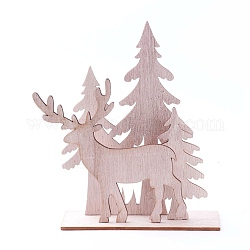 Ungefärbte Platane Holz Home Display Dekorationen, Weihnachtsbaum mit Weihnachtsren / Hirsch, rauchig, 153.5x42.5x146.5 mm, 4 Stück / Set