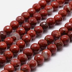 Rosso naturale perline di diaspro fili, grade ab +, sfaccettato, tondo, 10mm, Foro: 1 mm, circa 37pcs/filo, 14.9 pollice~15.1 pollici