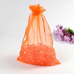 Rectangle Jewelry Packing Drawable Pouches, Organza Gift Bags, Dark Orange, 30x20cm