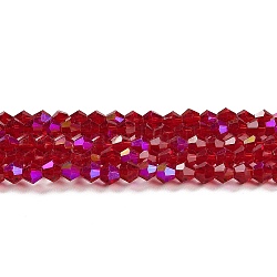 Прозрачные стеклянные бусины гальваническим пряди, с покрытием AB цвета, граненые, двухконусные, темно-красный, 2 мм, около 162~185 шт / нитка, 12.76~14.61 дюйм (32.4~37.1 см)