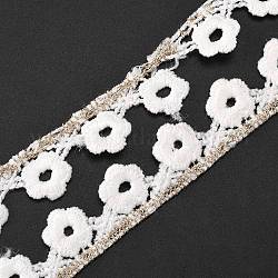 メタリック糸リボン  衣料品用  ミシンクラフト装飾  プノンペンで  花柄  ホワイト  5/8インチ（16mm）
