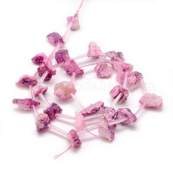 Druzy naturales ágata hebras, teñido, chip, rosa perla, 8~12x10~14x7~11mm, agujero: 1 mm, aproximamente 24 pcs / cadena, 16 pulgada