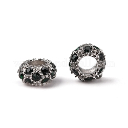 Legierung Rhinestone European Beads, Großloch perlen, Rondell, Platin Farbe, Smaragd, 11x6 mm, Bohrung: 5 mm