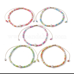 Braccialetti con perle intrecciate di perle naturali e semi di vetro, bracciale regolabile in nylon, colore misto, diametro interno: 2~3-1/8 pollice (5.2~8 cm)