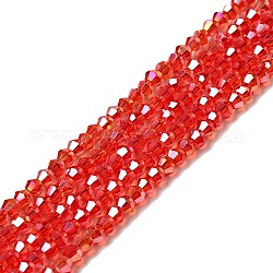 Glasperlen Stränge, ab Farbe plattiert, facettiert, Doppelkegel, rot, 2x3 mm, Bohrung: 0.5 mm, ca. 200 Stk. / Strang, 16.5 Zoll