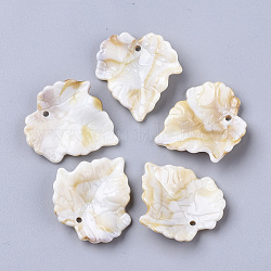 Pendentifs acryliques, style de pierres fines imitation, feuille, floral blanc, 25x24x5.5mm, Trou: 1.4mm