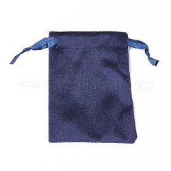 ビロードのアクセサリー類の巾着袋  サテンリボン付き  長方形  マリンブルー  10x8x0.3cm