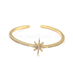 Bracelet manchette étoile zircone cubique, bracelet ouvert en laiton pour femme, sans plomb et sans cadmium, véritable 18k plaqué or, diamètre intérieur: 2-1/8 pouce (5.4 cm) x 2-1/8 pouces (5.4 cm)