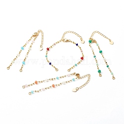 Fabrication de bracelets de perles faits à la main, avec chaîne en verre et laiton, accessoires en 304 acier inoxydable, couleur mixte, 16x0.2 cm