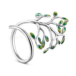 Shegrace elegante anello in argento sterling placcato rodio, anelli gemelli, anelli aperti, con l'albero di smalto, platino, 925mm