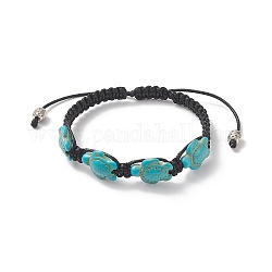 Synthetic Turquoise(Dyed) Tortoise Braided Bead Bracelet for Women, Turquoise(Dyed), Inner Diameter: 2~3-5/8 inch(5.1~9.2cm)