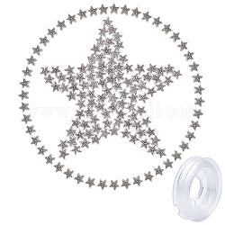 Sunnyclue 100pcs diy pulseras elásticas de cuentas de estrellas de mar que hacen kits, incluyendo cuentas de aleación de estilo tibetano e hilo elástico, plata antigua, 10x11x5mm, agujero: 2 mm