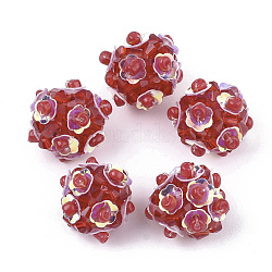 Glas gewebt Perlen, Kugel Kugelperlen, mit Pailletten, Runde mit Blume, rot, 12~14 mm