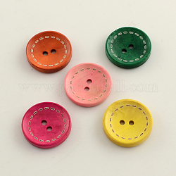 2-Hole Dyed Wooden Buttons, Large Buttons, Flat Round, Mixed Color, 39~40.5x4.5mm, Hole: 2.5mm, about 152pcs/500g