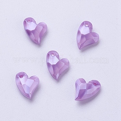 Acryl-Anhänger, Nachahmung Perlen, Herz, facettiert, Flieder, 11x9x4 mm, Bohrung: 0.5 mm