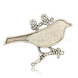 Tibetan Style Alloy Bird Connector Cabochon Enamel Settings, Magpie, Antique Silver, 63x42x2mm, Hole: 1.5mm