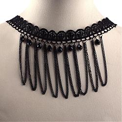 Stile gotico collane pizzo choker, con catene di ferro, perle di vetro, nero, 14 pollice