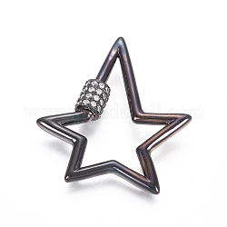 Латунь микропаве прозрачный кубический цирконий винт карабин брелоки, для изготовления ожерелий, звезда, металлический черный, 35x30x5.5 мм