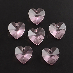 Pendentifs coeur en verre transparent, facette, rose, 14x14x8mm, Trou: 1.5mm