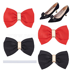 Pandahall elite 2 ensembles 2 couleurs décoration de chaussures bowknot en polyester, avec accessoire en alliage, bâton de colle thermofusible, couleur mixte, 70x103x9mm, 1 set / couleur