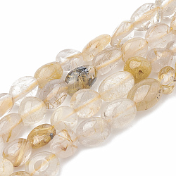 Chapelets de perles en quartz rutiles d'or naturel, ovale, 5~15x4~10x2~6mm, Trou: 1mm, Environ 40~60 pcs/chapelet, 15.7 pouce