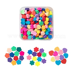 150Pcs 3 Style Handmade Polymer Clay Beads, Flower & Heart, Mixed Color, 9~10x9~10x4~5.5mm, Hole: 1.2~1.5mm, 50Pcs/Style, 3 Style, 150Pcs/Box