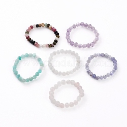 Natural Gemstone Beads Stretch Rings, Faceted, Round, US Size 8, Inner Diameter: 18mm
