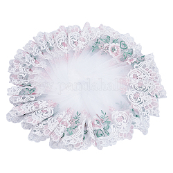 Tessuto in pizzo poliestere ricamo peonia, per la decorazione dei costumi dei vestiti, perla rosa, 205x0.8mm