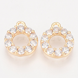 Brass Micro Pave Cubic Zirconia Charms, Real 18K Gold Plated, Donut, Golden, 10.5x8.5x2mm, Hole: 1mm