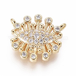 Brass Micro Pave Cubic Zirconia Charms, Evil Eye, Clear, Golden, 12x13.5x3mm, Hole: 1mm