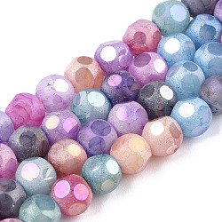 Opaque Frosted Glass Beads Strands, AB Color Plated, Faceted, Round, Colorful, 6.5x6mm, Hole: 1.5mm, about 70pcs/strand, 16.38 inch(41.6cm)