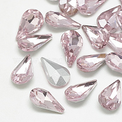 Pointed Back Glass Rhinestone Cabochons, Back Plated, Faceted, teardrop, Light Rose, 8x5x3mm