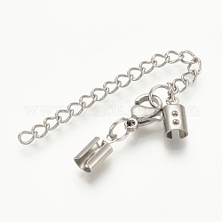 304 Stainless Steel Chain Extender, Soldered, with Folding Crimp Ends, Stainless Steel Color, 37mm, Lobster: 10x7x3.5mm, Cord End: 11x5.5x5mm, 4mm Inner Diameter, Chain Extenders: 48~50mm