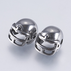 304 perline in acciaio inossidabile, casco da football, argento antico, 7x8.5x9mm, Foro: 2 mm