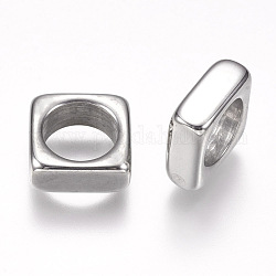 304 Stainless Steel Beads, Large Hole Beads, Square, Stainless Steel Color, 12x12x5mm, Hole: 8.5mm