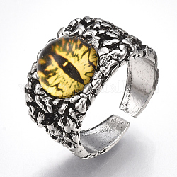 Anillos de dedo del manguito de cristal de aleación, anillos de banda ancha, ojo de dragón, plata antigua, amarillo, tamaño de 10, 20mm