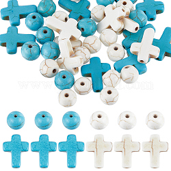 SUNNYCLUE 8 Strands 4 Styles Synthetic Turquoise Beads Strands, Dyed, Cross & Round, Mixed Color, 8~16x8~12x3.5mm, Hole: 1mm, 2 strand/style