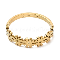 Placcatura ionica (ip) 304 anello regolabile a fiore in acciaio inossidabile per donna, vero placcato oro 18k, misura degli stati uniti 6 (16.5mm)