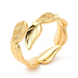 Chapado iónico (ip) 201 anillo de puño abierto de acero inoxidable, anillo de dedo de hoja para mujer, real 18k chapado en oro, nosotros tamaño 6 3/4 (17.1 mm), 5~10mm