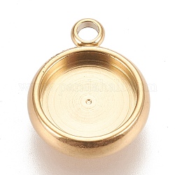Ионное покрытие (ip) 304 подвеска из нержавеющей стали с кабошоном, кружева края ободок чашки, плоско-круглые, золотые, лоток : 8 мм, 13x10.5x3 мм, отверстие : 1.8 мм