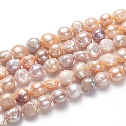 Fili di perle di perle d'acqua dolce coltivate naturali, patata, salmone chiaro, 12~18x11~17mm, Foro: 0.8 mm, circa 28pcs/filo, 1.36~1.38 pollice (34.5~35 cm)