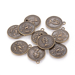 Tibetische Stil Anhänger & Charms, Cadmiumfrei und Nickel frei und Bleifrei, Münze, Antik Bronze Farbe, 23x19x1 mm, Bohrung: 1.5 mm