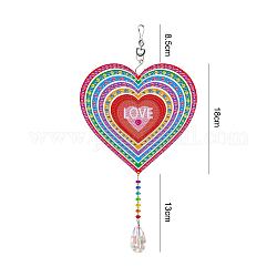 DIY Plastic Sun Catcher Hanging Sign Diamond Painting Kit, for Home Decorations, Heart, Mixed Color, 395mm