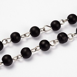 Chaînes de perles en verre transparent mat pour bricolage de collier et bracelet, avec épingle à oeil en fer platine, non soudée, noir, 39.3 pouce