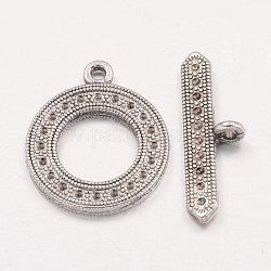 Tibetan Style Alloy Toggle Clasps, Cadmium Free & Nickel Free & Lead Free, Ring, Antique Silver, Ring: about 25mm wide, 30mm long, Bar: about 5.5mm wide, 32mm long, hole: 3mm