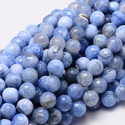 Tinti agata naturale perle tonde sfaccettato fili, blu fiordaliso, 10mm, Foro: 1 mm, circa 38pcs/filo, 14.5 pollice