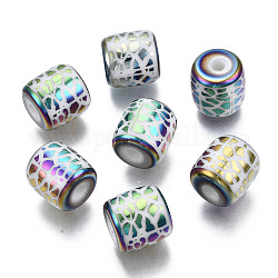 Perles en verre electroplate, colonne avec motif léopard, colorées, 11.5x11.5mm, Trou: 2.5mm, environ 100 pcs / sachet 