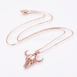 Messing hängende Halsketten, mit Messingkabelketten, Echtes rosafarbenes Gold überzogen, Ochsenkopf, 17.7 Zoll (45 cm)